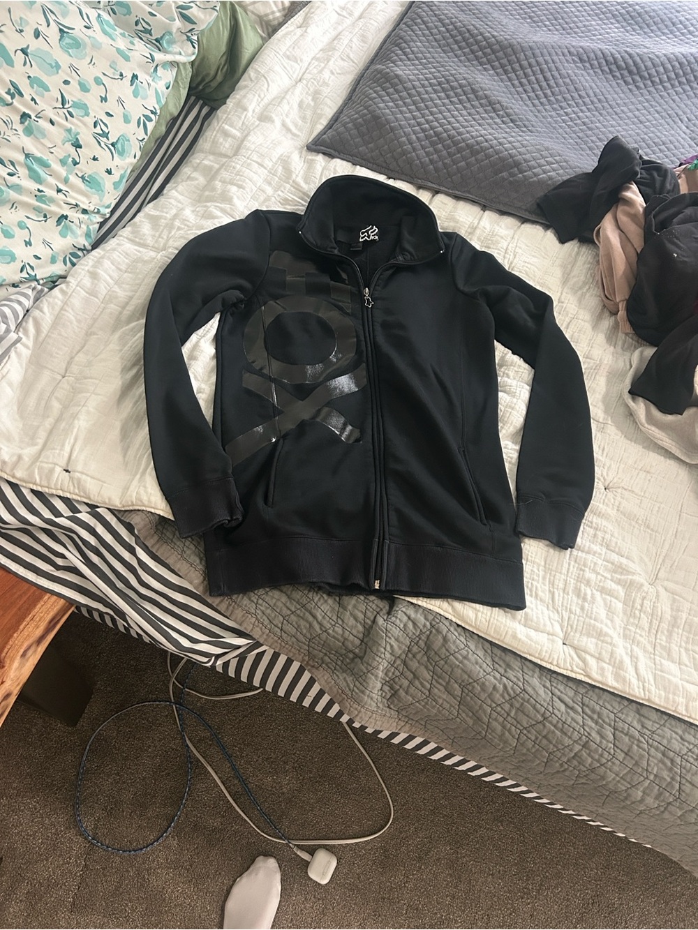 Fox Black Zip-Up Hoodie with Gloss Logo